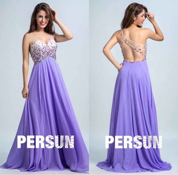 robe de bal violette asymétrique longue pour fille grande taille